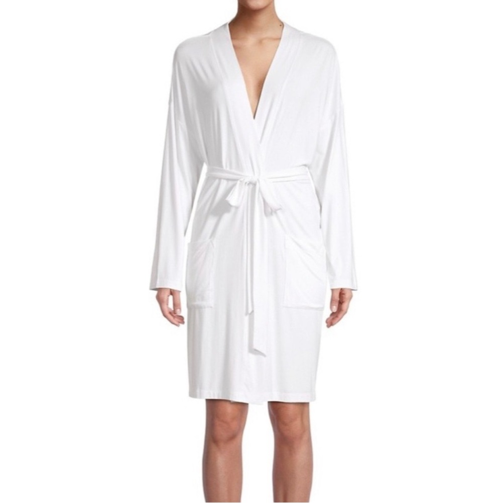 Barefoot Dreams Luxe Milk Jersey Short Robe Size Medium - White Lounging, Bridal